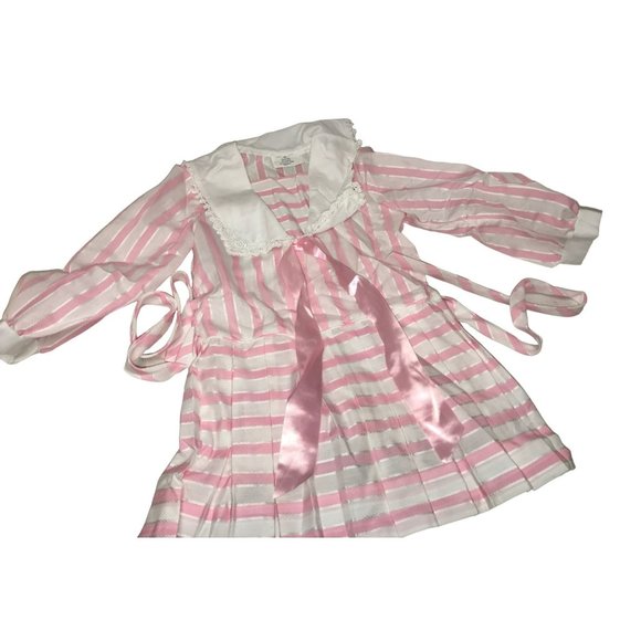 Vintage Girls Dress - Pink and White Stripe Pattern with Ribbon and wide Foldove - Picture 4 of 9